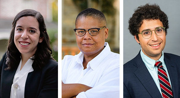 New fellows (from left to right): Economist Elisa Jácome, African American Studies scholar Keeanga-Yamahtta Taylor, and political scientist Brian Libgober.
