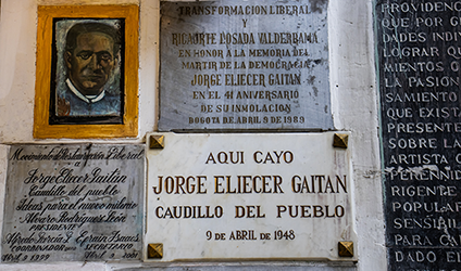 Plaques in Bogotá mark the site of the assassination of Colombian politician Jorge Eliécer Gaitán