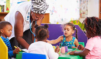 Teacher with students