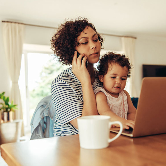 working mom with child