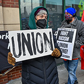 A group of protestors rallied in support of Amazon workers and unionization on January 15, 2022, in Philadelphia, Pennsylvania. 