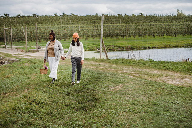 Mother and daughter walking 