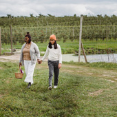 Mother and daughter walking