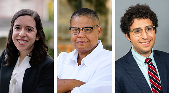 New fellows (from left to right): Economist Elisa Jácome, African American Studies scholar Keeanga-Yamahtta Taylor, and political scientist Brian Libgober.