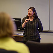 Christine Percheski speaking at Northwestern