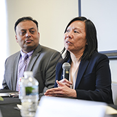 image of Jadine Chou speaking on panel at Northwestern 