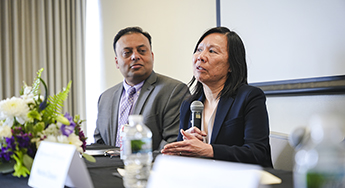 image of Jadine Chou speaking on panel at Northwestern 
