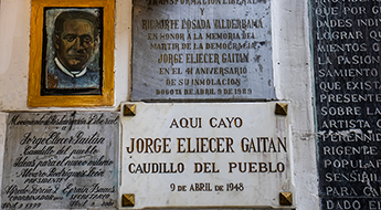 Plaques marking the site of a Colombian assassination