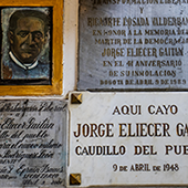 Plaques marking the site of a Colombian assassination