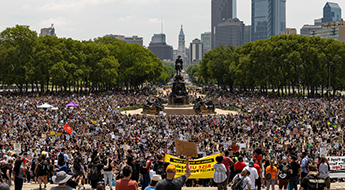 Crowd protesting