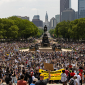 Crowd protesting