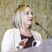 Stefanie DeLuca speaks at Northwestern