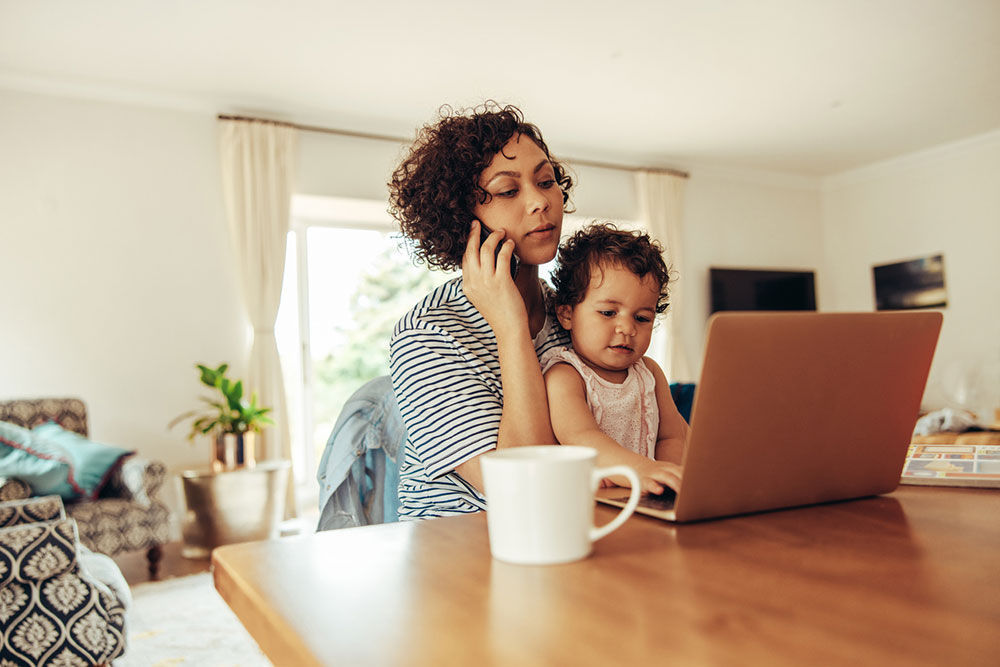 Working mom with baby