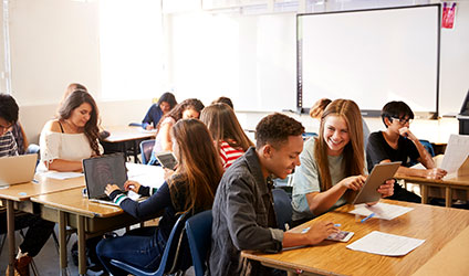 students online in a classroom