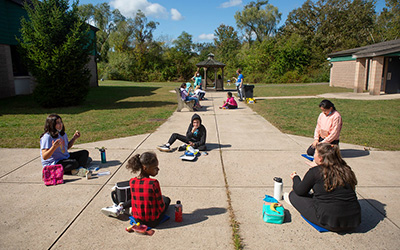 Children social distancing outside