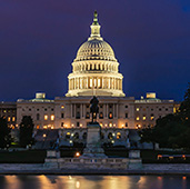 front view of U.S. capitol building at night
