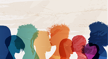 silhouette profile face group of men and women 