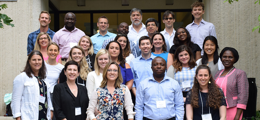 A group of about 25 people posing for a photo at HWISE Scale development meeting at Northwestern University in August 2017