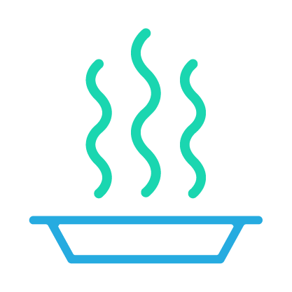 line drawing of plate of food with steam indicating cooking of food